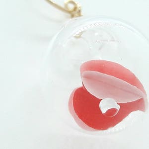 Valentines blown pyrex clear glass bubble earrings-red heart origami 3d paper. image 1