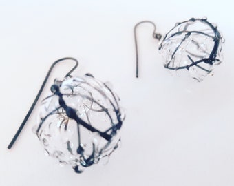 Glass blown bubble earrings- stained glass pod