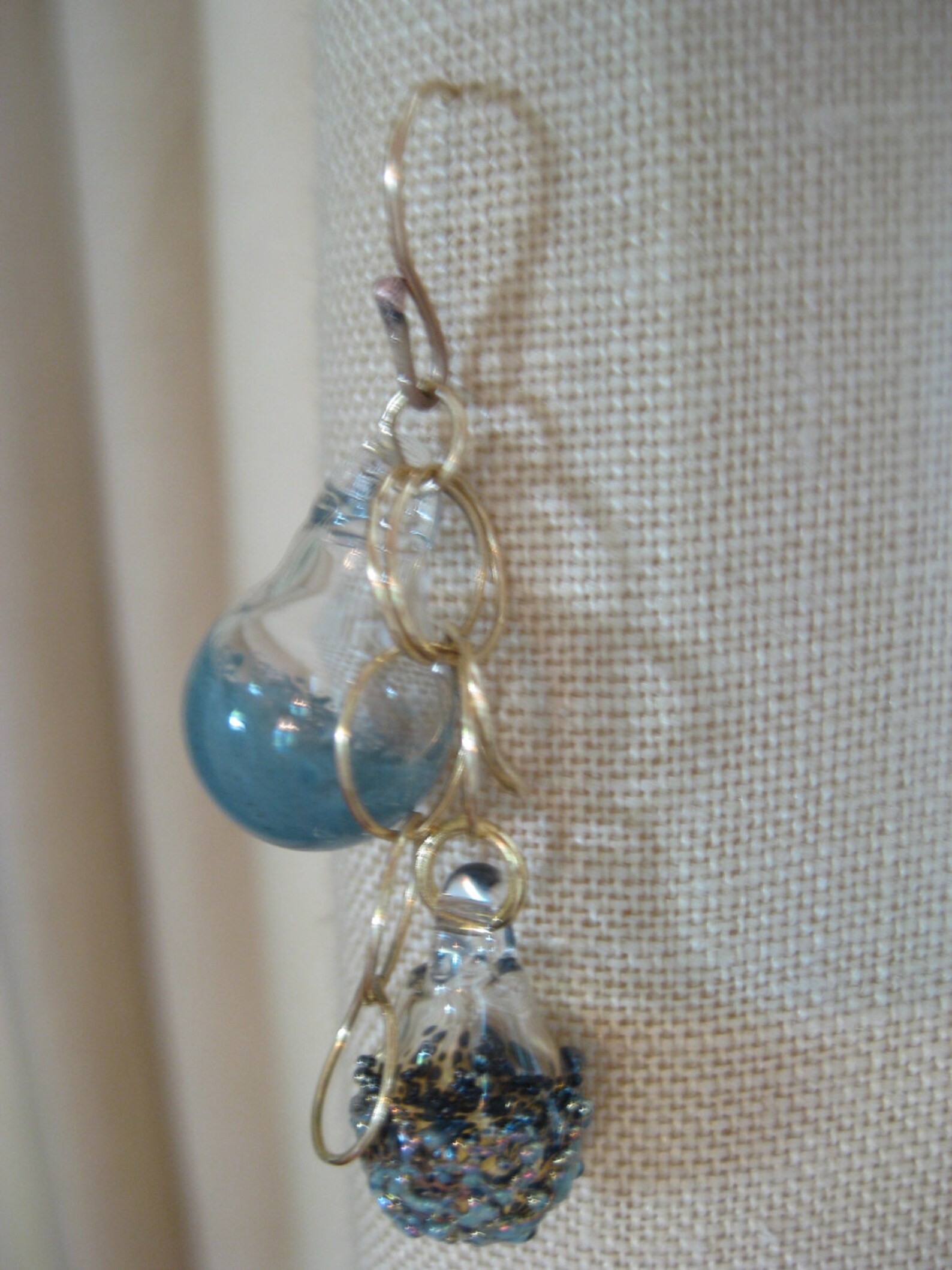 Glass Bubble Statement Earringshand Blown Pyrex Glass blue Chain