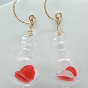 Valentines blown pyrex clear glass bubble earrings-red heart origami 3d paper. image 5