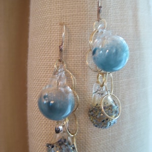 Glass bubble statement earrings-hand blown pyrex glass -Blue Chain Earrings