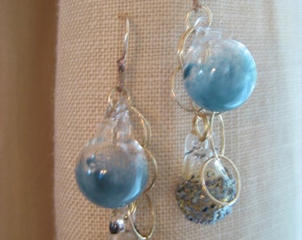 Glass bubble statement earrings-hand blown pyrex glass -Blue Chain Earrings