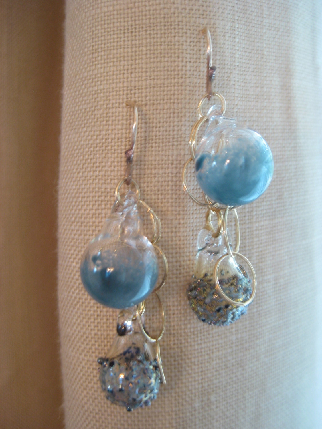Glass Bubble Statement Earringshand Blown Pyrex Glass blue Chain