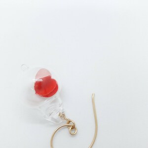 Valentines blown pyrex clear glass bubble earrings-red heart origami 3d paper. image 2