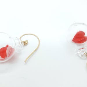 Valentines blown pyrex clear glass bubble earrings-red heart origami 3d paper. image 3