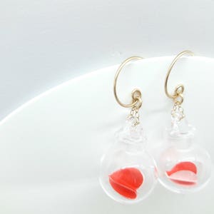 Valentines blown pyrex clear glass bubble earrings-red heart origami 3d paper. image 4