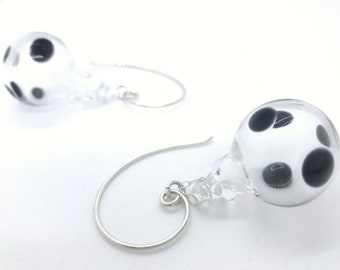 Glass bubble earrings- black polka dot