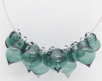 Hand blown glass necklace- gray green