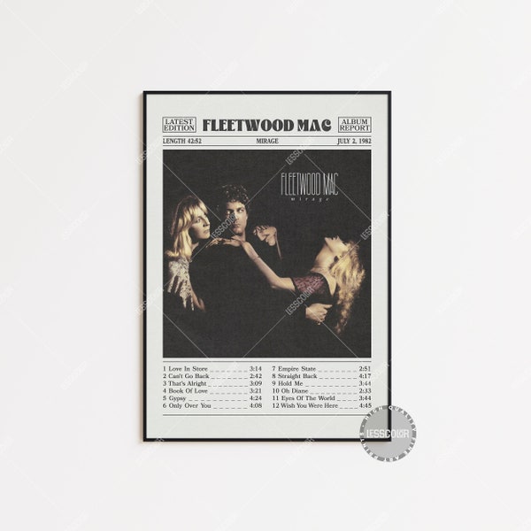 Fleetwood Mac Retro Newspaper Print, Mirage Poster, Fleetwood Mac Poster, Album Cover Posters, LC4