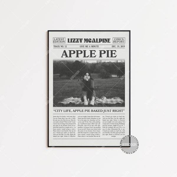 Lizzy McAlpine Retro Newspaper Print, Apple Pie Poster, Give Me A Minute Poster, Lyrics Print, Lizzy McAlpine Poster, LC3