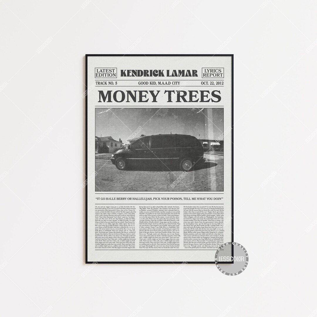 Kendrick Lamar Retro Newspaper Print, Money Trees Poster, Money Trees