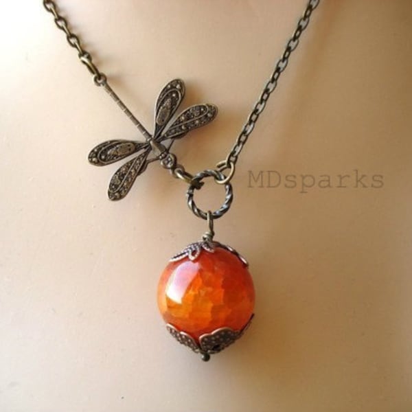 Dragonfly Necklace in Fire Agate