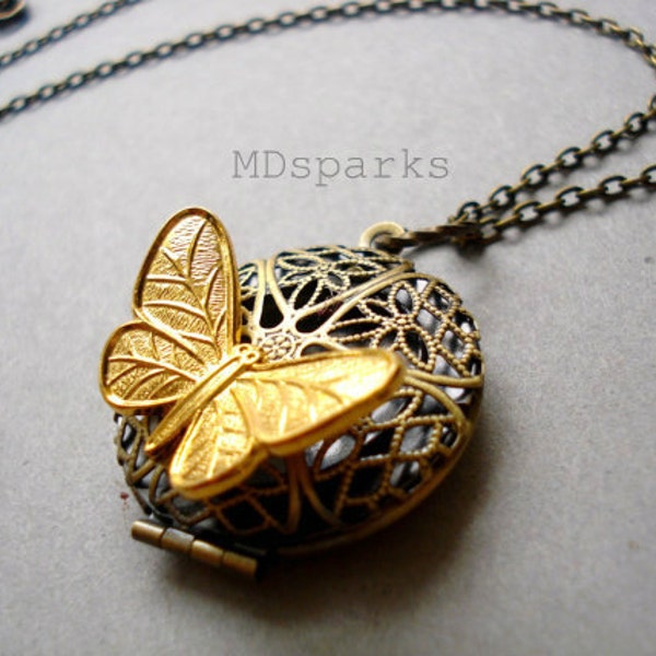 Vintage Butterfly Locket Necklace