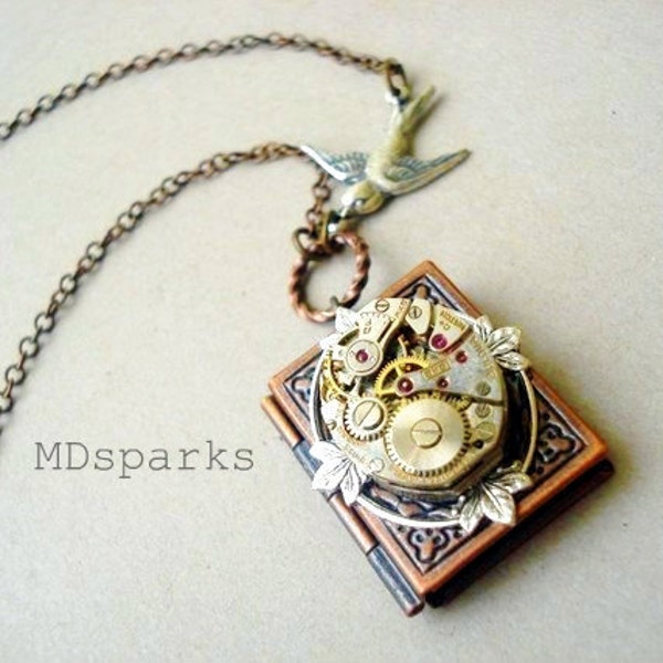 Steampunk Book Necklace a Locket in Copper