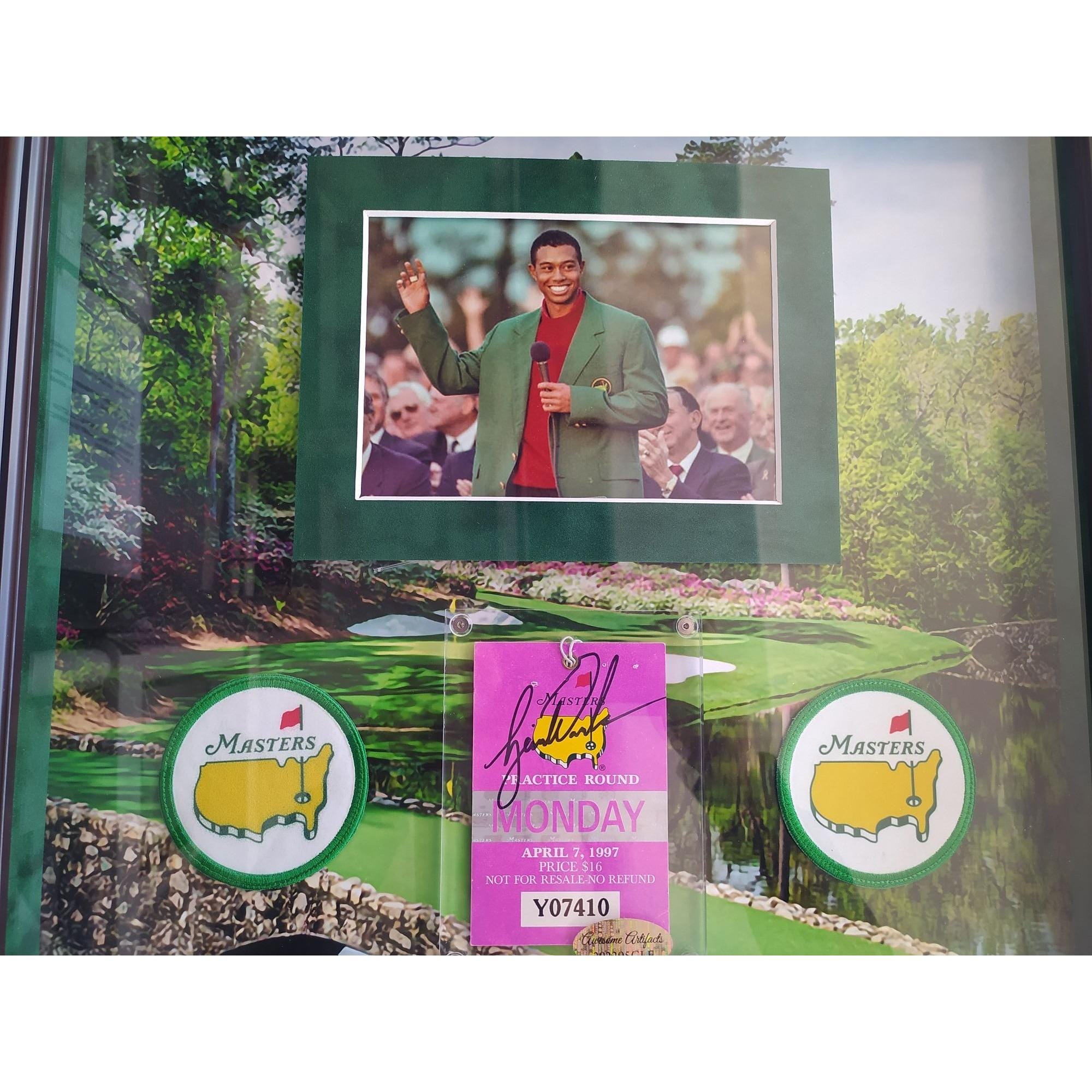タイガー W. 1997 マスターズ フルチケット、サイン入り、額入り
