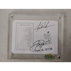 Tiger Woods and Jack Nicklaus Augusta National Masters Scorecard signed with proof and acrylic protective case