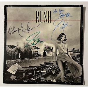Rush Neil Peart, Geddy Lee Alex Lifeson Permanent Waves original lp signed with proof