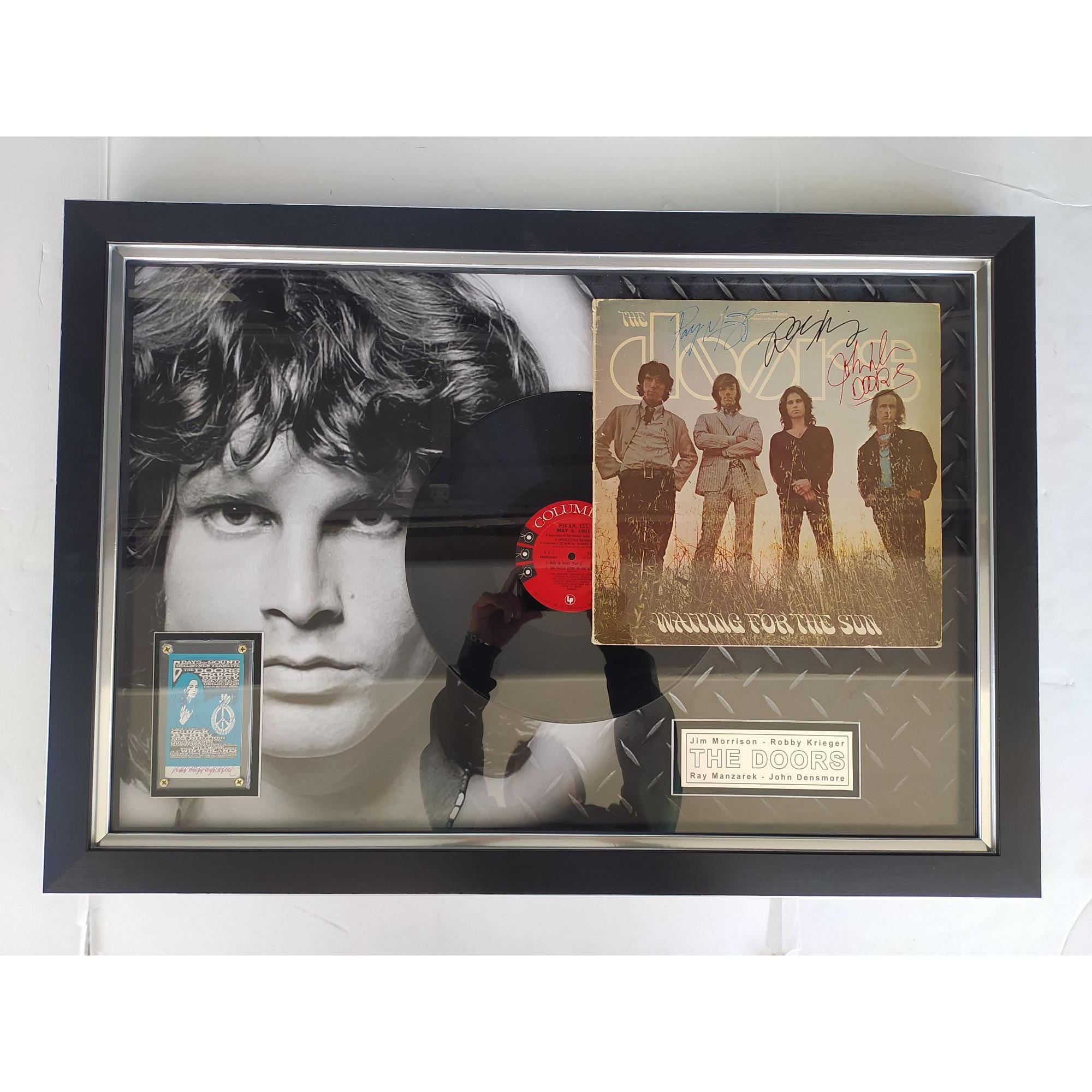 The Doors Jim Morrison Ray Manzarik Robby Krieger John Densmore "Waiting For The Sun original LP signed with proof and museum quality frame