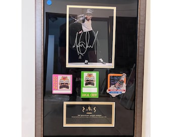 Michael Jackson 8x10 photo signed and framed 18x28 with original concert tickets and proof