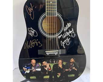 Coldplay Jonny Buckland Chris Martin Will Champion Guy Berryman  signed full size acoustic guitar with proof