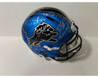 Detroit Lions 2024 Jared Goff San Brown  Aidan Hutchinson 40 members signed Deluxe full size helmet with proof