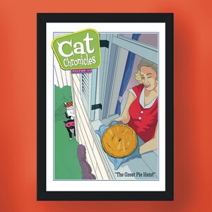 Le grand braquage de la tarte - Vol 2 | Art mural amusant | Impression A5 | Impression A4 | Cadeau pour amoureux des chats | Illustration drôle de chat | Art félin | Impression jet d'encre