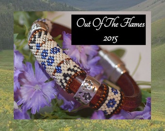 Bead PATTERN Floral Licorice Leather Bracelet  Peyote Or Brick stitch
