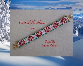 Bead PATTERN Christmas Poinsettia Cuff Bracelet Loom  or Square Stitch