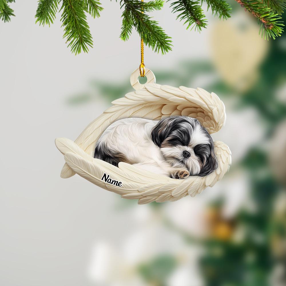Discover Personalized Shih Tzu Dog Sleeping Angel Wings Ornament, Dog Christmas Ornament, Dog Car Ornament, Gift For Pet Lover