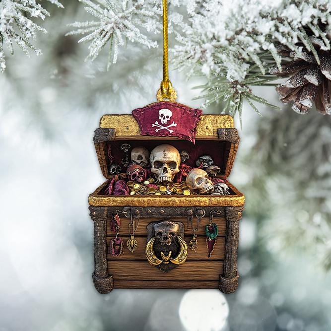 Pirate Chest Christmas Ornament, Pirate Treasure Christmas Ornament, Pirate Ornament Gift, Pirate Ship Holiday Ornament Decor TD-1104-LZY6