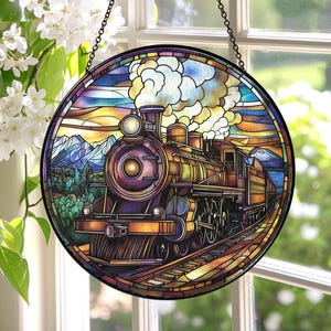 Stained Glass Train Suncatcher, Railroader Windows Hanging Suncatcher ...