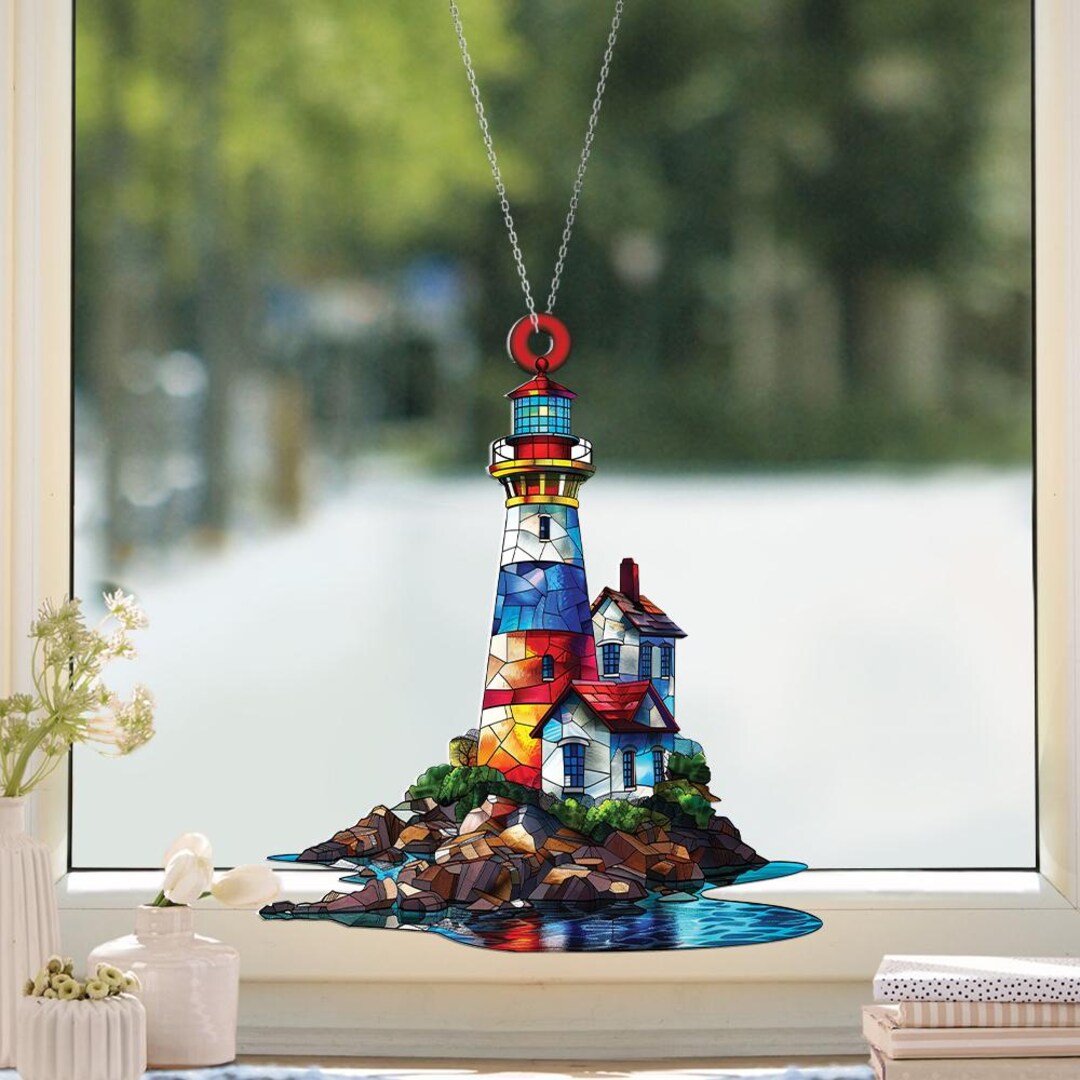 Window Frame Lighthouse Lighthouse Suncatcher, Lighthouse Acrylic Window Hangings, Light House ...