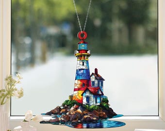 Lighthouse Suncatcher, Lighthouse Acrylic Window Hangings, Light House Decor, Coastal Gift, Perfect Gift for Nature Lovers ID-0226-5N16