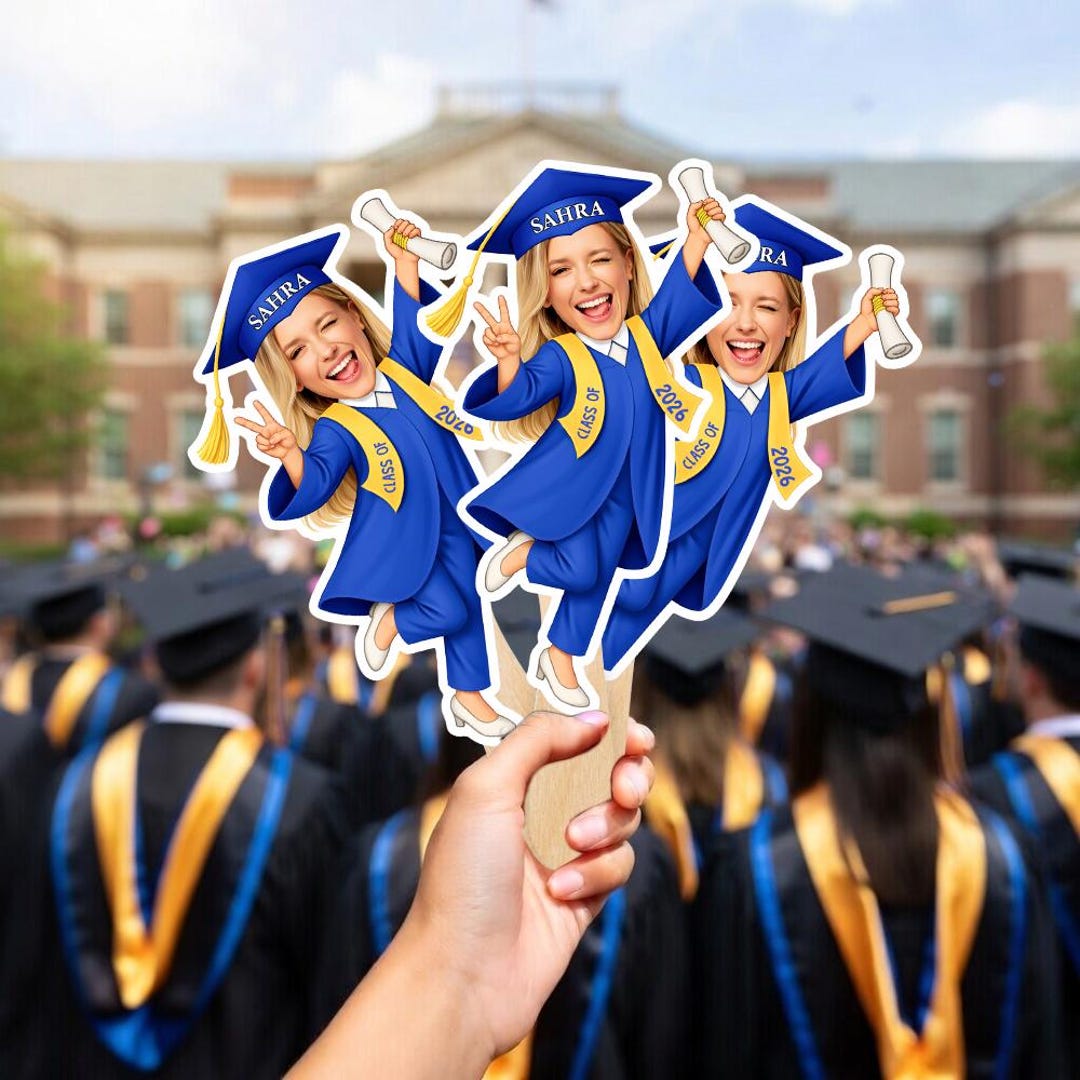 Grad Face Sticks Custom Face on a Stick, Cartoon Graduation Big Head Cutout, Graduate ...