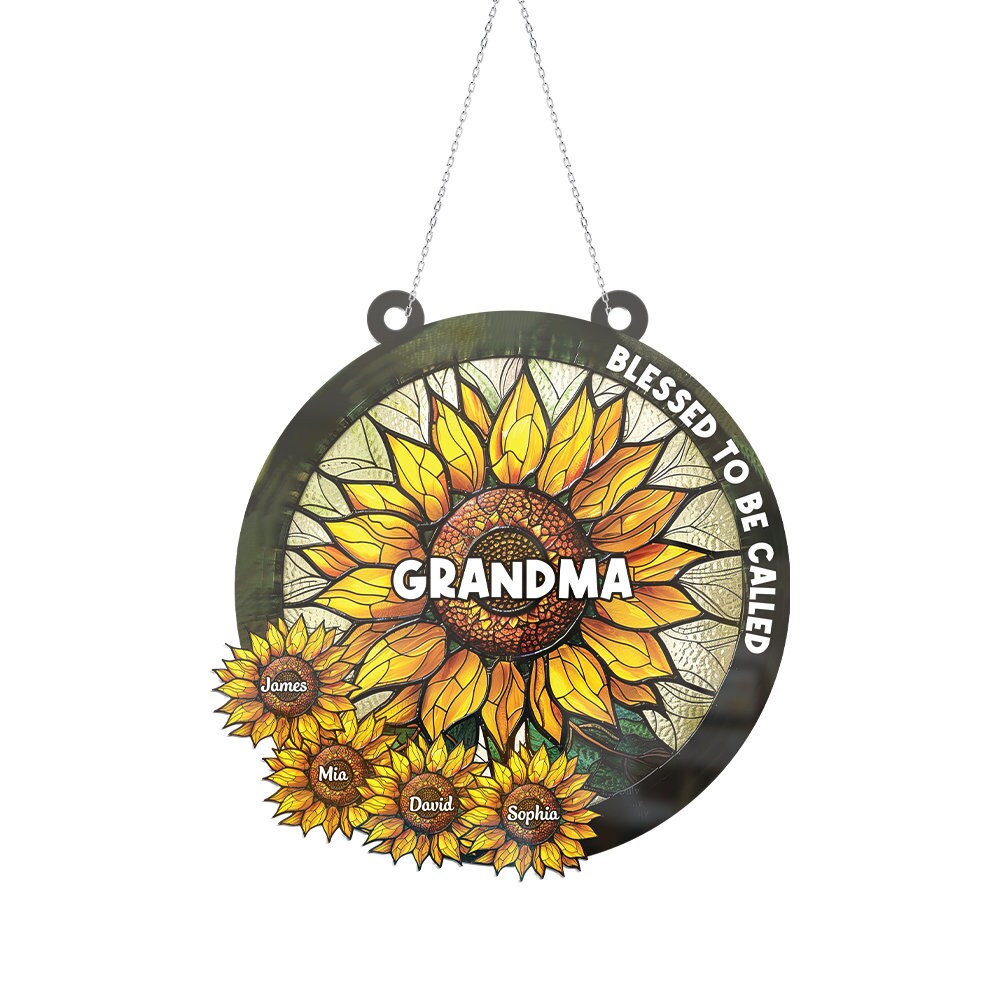 Personalized Grandma Sunflower Window Hanging Suncatcher Ornament, Kids ...