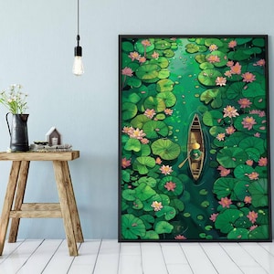 Water Lily Pads Wall Art, Water Lilies Wall Art, Water Lily Art Print, Water Lily Poster, Water Lily Wall Decor, Botanical Art ID-0210-RWOG