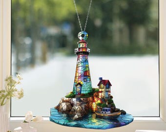 Lighthouse Suncatcher, Lighthouse Acrylic Window Hangings, Light House Decor, Coastal Gift, Perfect Gift for Nature Lovers ID-0226-LTIL