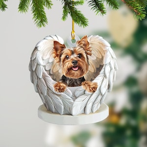 Décoration personnalisée ailes d'ange pour chien Yorkshire Terrier, cadeau décoration de Noël pour chien Yorkshire Terrier, décoration pour voiture chien Yorkie TD-1004-8JPM