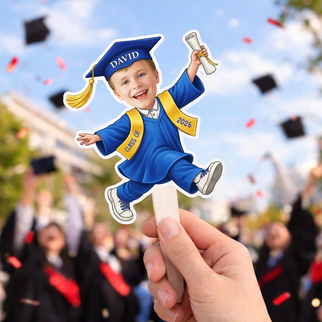 Graduation Handle Custom Graduation Face Fan Wooden Handle, Class of 2026 Big Head Cutout ...