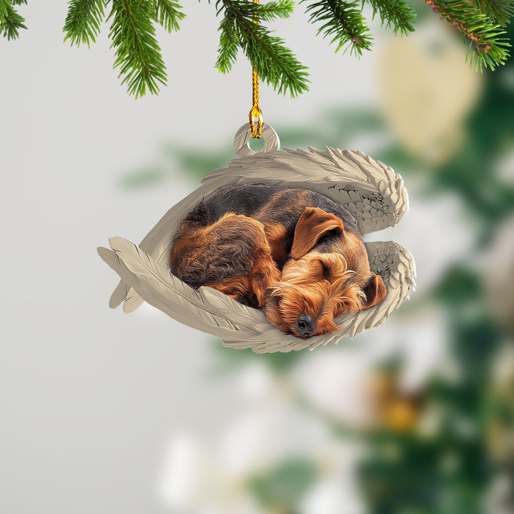 Discover Airedale Terrier Dog Sleeping Angel Wings Ornament, Airedale Dog Christmas Gift, Airedale Terrier Dog Ornament