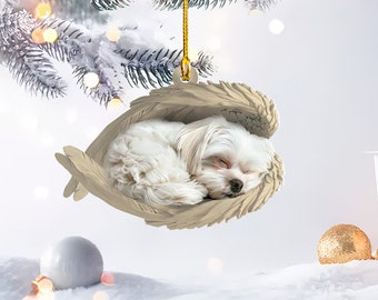 Personalized Maltese Dog Sleeping Angel Wings Ornament, Maltese Dog Christmas Ornament Gift, Maltese Dog Car Ornament Decor TD-0927-DEKC