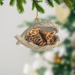 Personalized Bengal Cat Sleeping Angel Ornament, Bengal Cat Angel Wings Ornament, Bengal Cat Car Ornament, Cat Christmas Gift TD-0924-JVPG