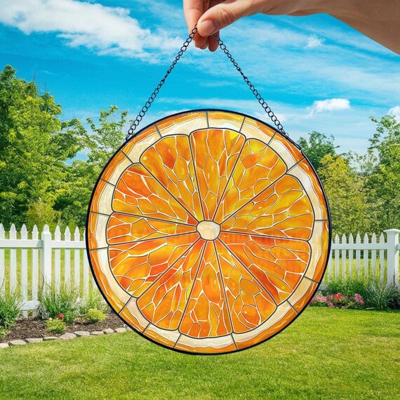 Stained Glass Orange Suncatcher, Orange Windows Hanging Decor