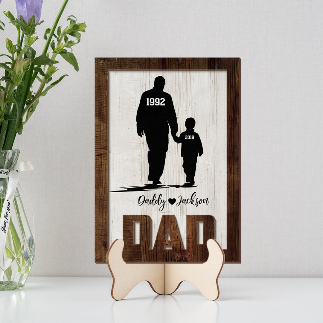 Personalized Dad Son Wooden Plaque, Custom Kid's Name Wooden Sign ...