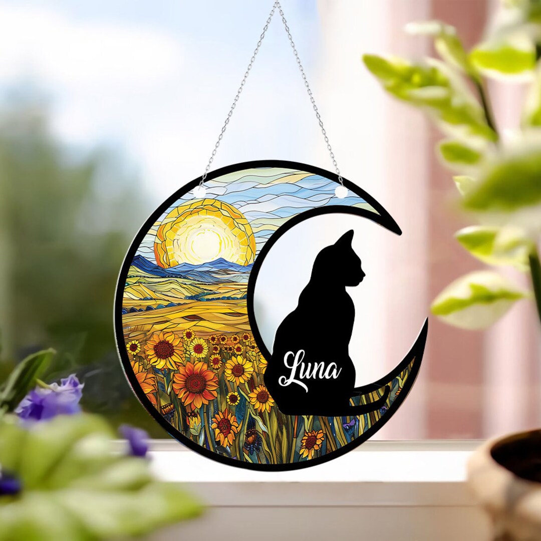 Personalized Cat Memorial Window Hanging Suncatcher Ornament, Loss Cat Suncatcher Ornament, Cat ...