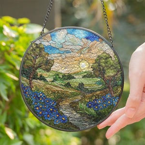 Forget Me Not Flowers Meadow Suncatcher, Stained Glass not Acrylic Suncatcher, Flower Window Hanging Decor, Flower Lover Gift ID-0213-EMWD