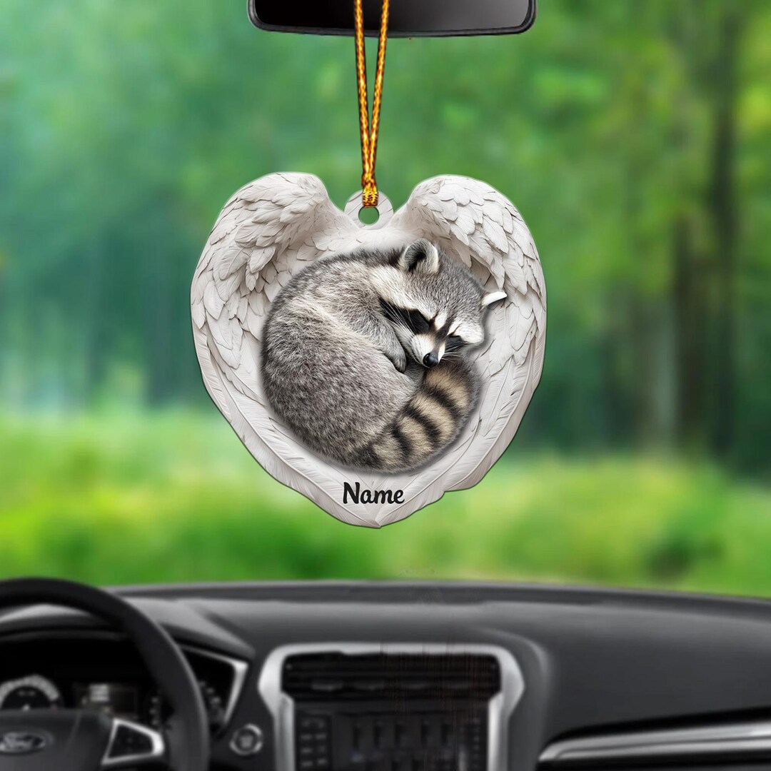 Personalized Raccoon Sleeping Angel Wings Ornament, Raccoon Christmas ...