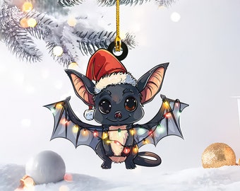 Personalized Bat Christmas Lights Ornament, Bat Christmas Ornament, Bat Flat Car Ornament, Bat Hanging Xmas Ornament Gift Decor TD-0912-J8HY