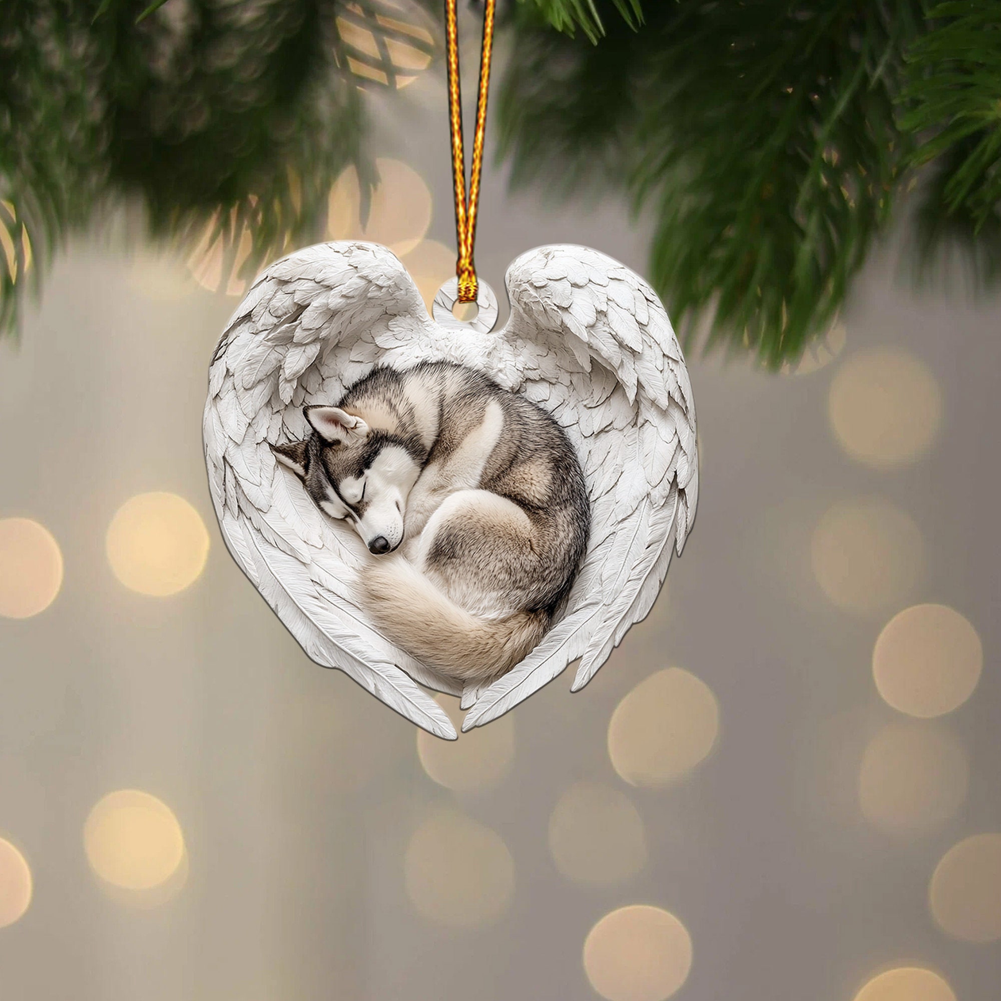 Discover Husky Dog Sleeping Angel Wings Ornament, Dog Christmas Ornament, Dog Ornament, Gift For Pet Lover