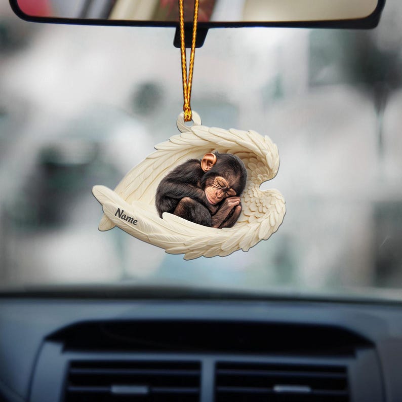 Chimp Angel Personalized Monkey Sleeping Angel Wings Ornament, Monkey Christmas ...